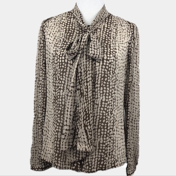Victor Alfaro Tops - Victor Alfaro Silk Brown Sheer Tie-Front Blouse 6